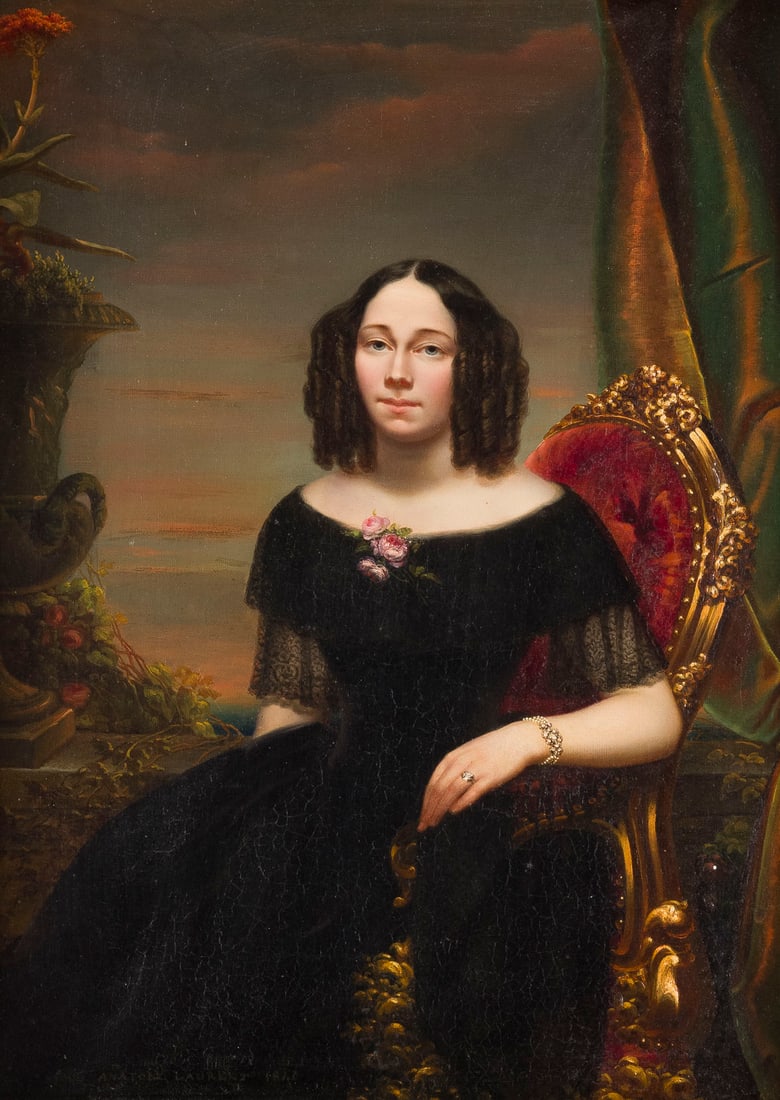 ANATOLE LAURENT | PORTRAIT EINER DAME, 1840: ANATOLE LAURENT French School PORTRAIT OF A LADY, 1840 Oil on canvas. 57.5 x 43 cm (f. 82 x 67 cm). Signed and dated lower left. Framed. Provenance: Private collection.ANATOLE LAURENT Franzoesische Sc