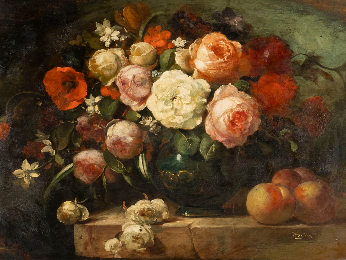 ANTON FUNKE | STILLLEBEN MIT BLUMEN UND PFIRSICHEN (1 of 2)