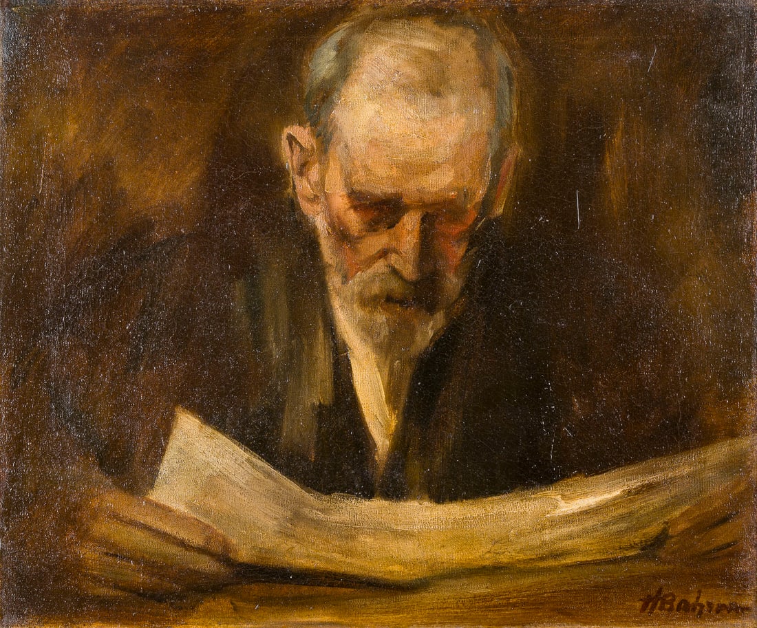 HERMANN BAHRMANN | LESENDER: HERMANN BAHRMANN 1874 Elberfeld - 1941 Wuppertal LESENDER Oel auf Leinwand. 50 x 61 cm. Unten rechts signiert.HERMANN BAHRMANN 1874 Elberfeld - 1941 Wuppertal LESENDEROel auf Leinwand. 50 x 61 cm.