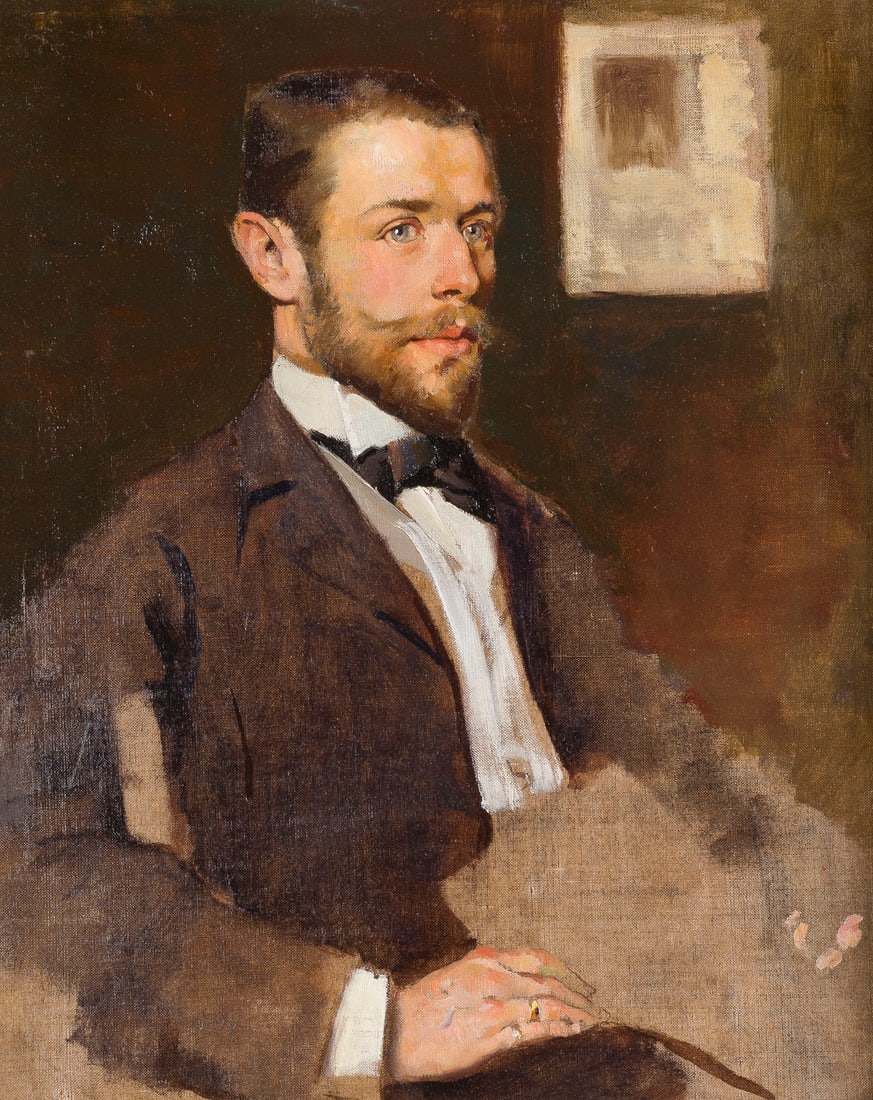 UNBEKANNTER KUeNSTLER | HERRENBILD, UM 1890: UNKNOWN ARTIST Active late 19th century Portrait of a Gentleman, ca. 1890 Oil on canvas, marouflaged. 43.5 x 35 cm (F. 55 x 47 cm). Framed.UNBEKANNTER KUeNSTLER Taetig Ende des 19. Jh. HERRENBILD, um
