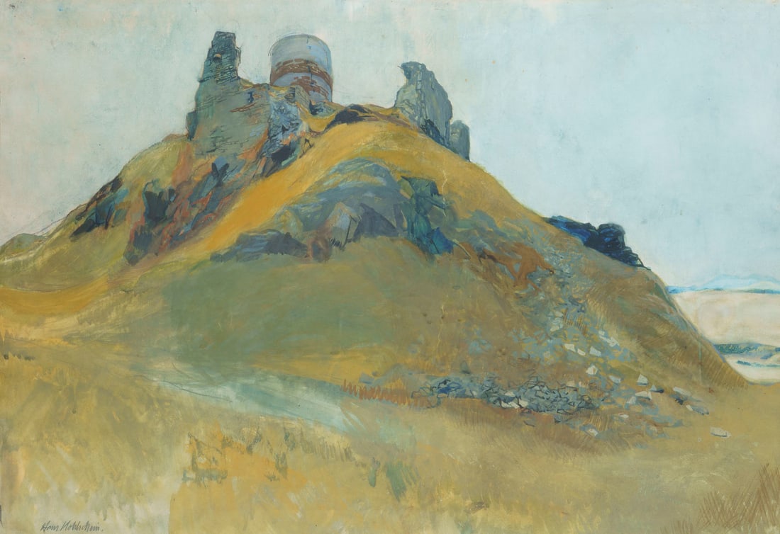 HANS KOHLSCHEIN | BURGRUINE DESENBERG: HANS KOHLSCHEIN 1879 Duesseldorf - 1948 Warburg BURGRUINE DESENBERG Gouache auf Papier. 60 x 88 cm (R. 85 x 110). Unten links signiert. Unter Glas gerahmt. Provenienz: Nachlass der Kuenstlerfamilie Ko