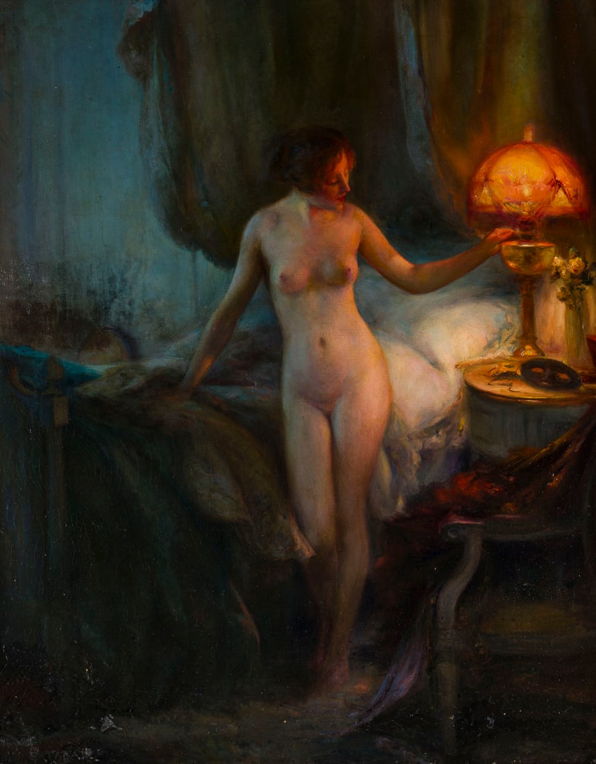 EMILE TABARY | IM BOUDOIR: EMILE TABARY 1857 - 1927 IM BOUDOIR Oel auf Leinwand. 81 x 65 cm (R. 99 x 80 cm). Unten links signiert. Part. Retuschen. Geschnitzter Originalrahmen.EMILE TABARY 1857 - 1927 IM BOUDOIROel auf