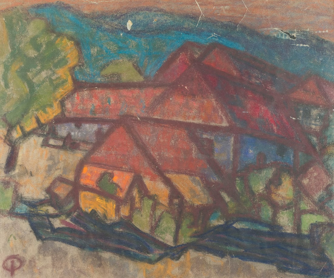EXPRESSIONIST (WOHL UMKREIS "DER BLAUE REITER") | DORF VOR BERGEN (1 of 2)