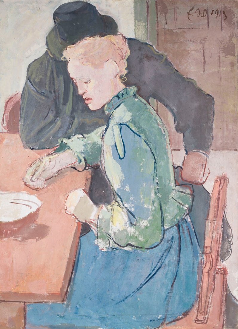UMKREIS FERDINAND HODLER / MONOGRAMMIST "E. W." IN SUTTERLINSCHRIFT | ZWEI PERSONEN AM TISCH, 1913 (1 of 2)