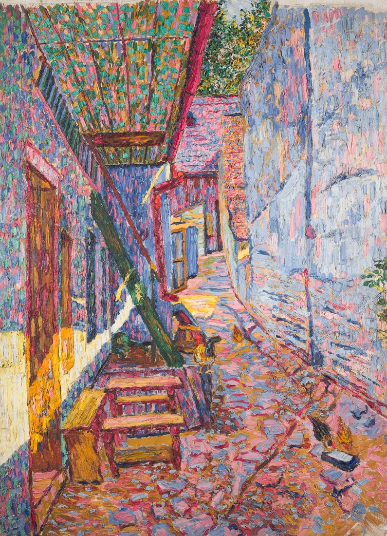 KUeNSTLER DER WIENER SEZESSION | DORFGASSE, 1912: ARTIST OF THE VIENNA SECESSION Active early 20th century VILLAGE ALLEY, 1912 Oil on canvas. 105 x 76 cm. Dated at the edge of the canvas. Provenance: Private collection.KUeNSTLER DER WIENER SEZESSION 