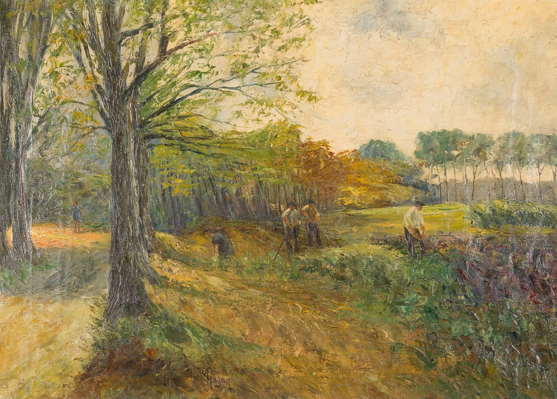 THEODOR JOSEPH HAGEN | ERNTE: THEODOR JOSEPH HAGEN 1842 Duesseldorf - 1919 Weimar ERNTE Oel auf Leinwand. 47 x 65 cm (R. 65 x 84 cm). Unten in Ligatur signiert. Rahmen.THEODOR JOSEPH HAGEN 1842 Duesseldorf - 1919 Weimar ERNTEOel