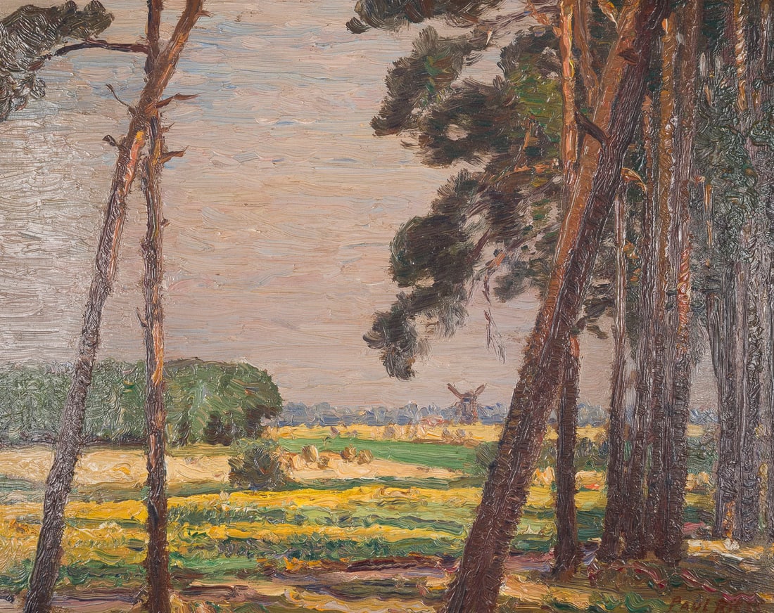 PAUL RIESS | BEI DESSAU: PAUL RIESS 1857 Fichtwerder near Landsberg - 1933 Dessau NEAR DESSAU Oil on cardboard. 20.5 x 25.5 cm (F. 29 x 34 cm). Signed lower right. Verso: Inscribed. Framed. Provenance: Private Collection,