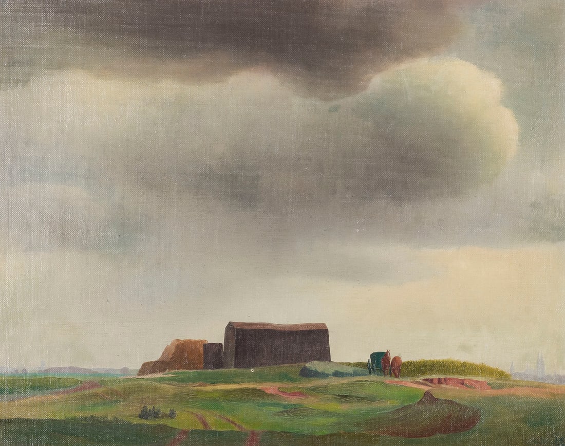 MONOGRAMMIST 'H.K.' | LANDSCHAFT, 1935: MONOGRAMMIST 'H.K.' Active in the 1930s LANDSCAPE, 1935 Oil on board. 34.5 x 44 cm (F. 44 x 53 cm). Monogrammed and dated lower right. Framed.MONOGRAMMIST 'H.K.' taetig 1930er Jahre LANDSCHAFT,