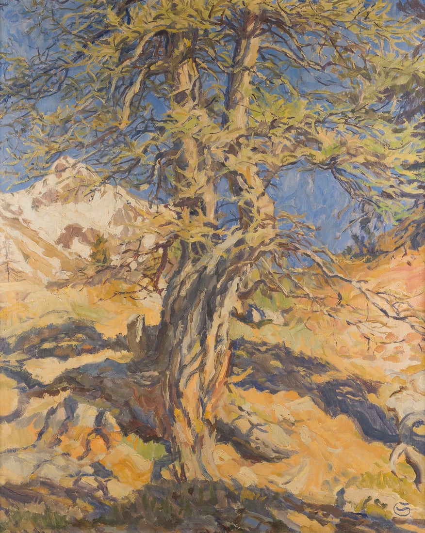 RUDOLF SIEGMUND | BAUM, 1932: RUDOLF SIEGMUND 1881, Buergel - 1973, Idstein BAUM, 1932 Oil on canvas, 99 ? 79?cm (f. 114 ? 95.5?cm). Monogrammed lower right. Verso: inscribed on the stretcher frame ''R. Siegmund, Speele Piz