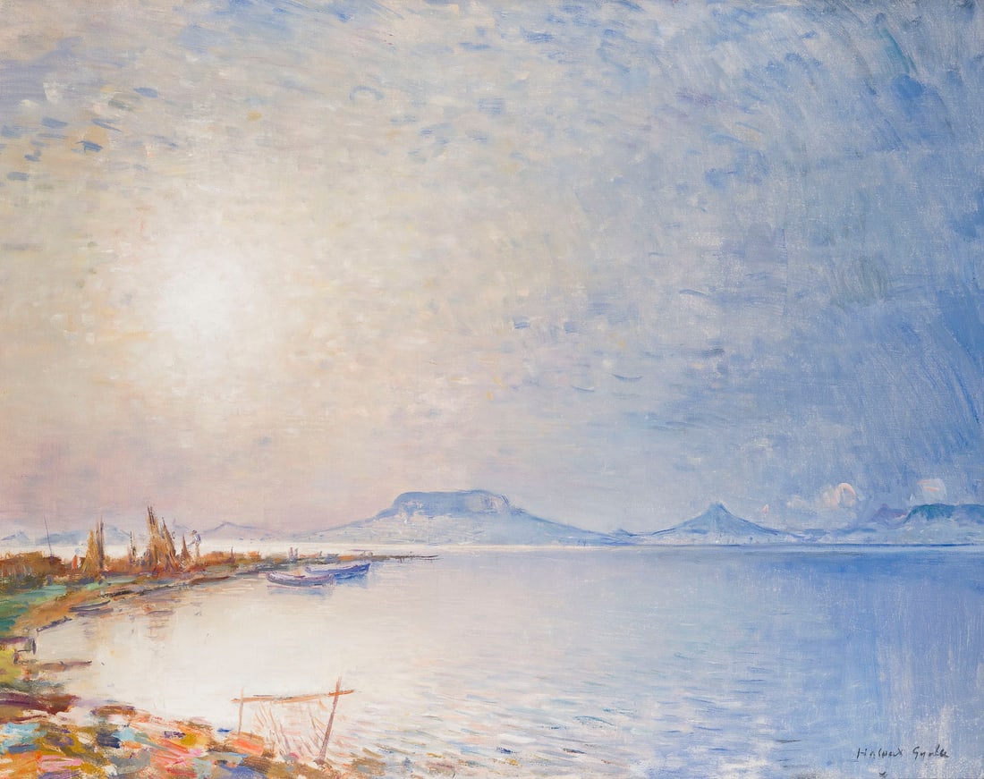 GYULA HALVAX | AM PLATTENSEE: GYULA HALVAX 1906 - 1984 ON LAKE BALATON Oil on canvas. 75 x 94 cm (F. 85 x 104 cm). Signed lower right. Framed.GYULA HALVAX 1906 - 1984 AM PLATTENSEEOel auf Leinwand. 75 x 94 cm (R. 85 x 104 cm). Unt