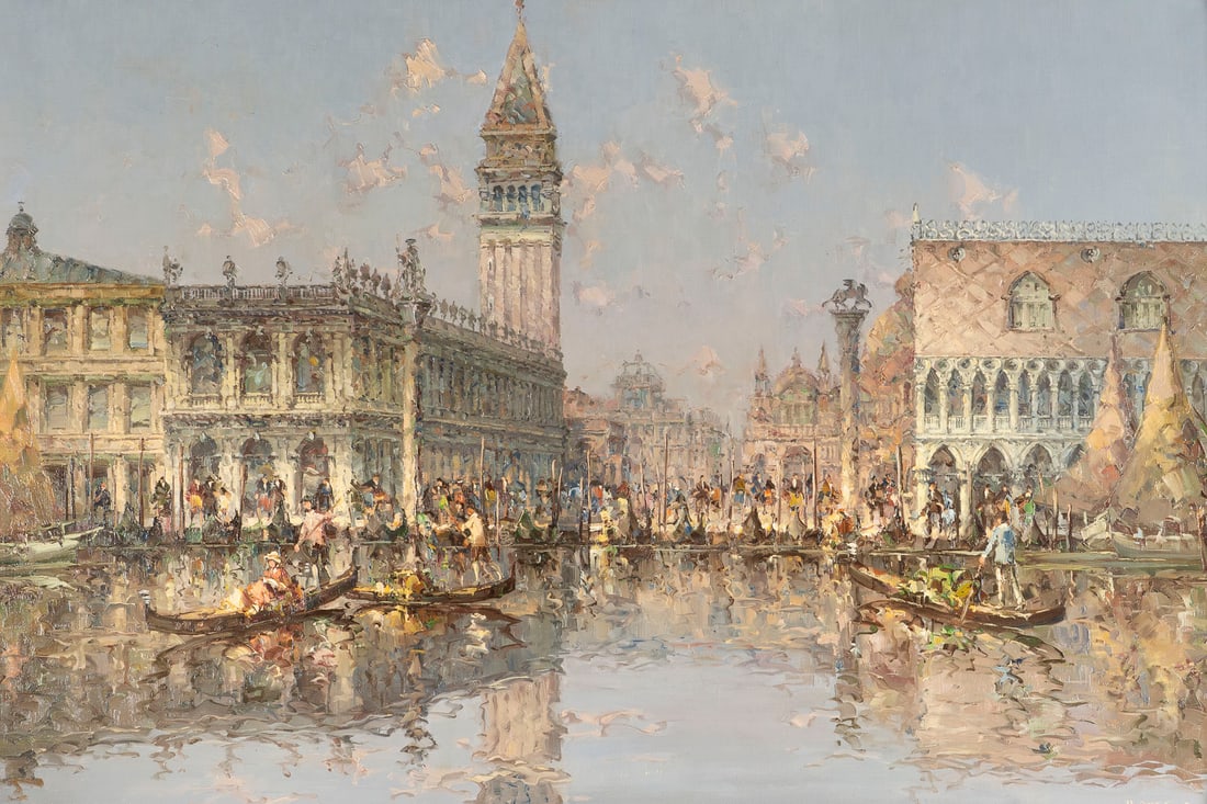 HORST MIESLER | VENEDIG: HORST MIESLER 1934 VENEDIG Oel auf Leinwand. 61 x 90 cm (R. 73 x 103 cm). Unten rechts signiert. Rahmen.HORST MIESLER 1934 VENEDIGOel auf Leinwand. 61 x 90 cm (R. 73 x 103 cm). Unten rechts signiert. 