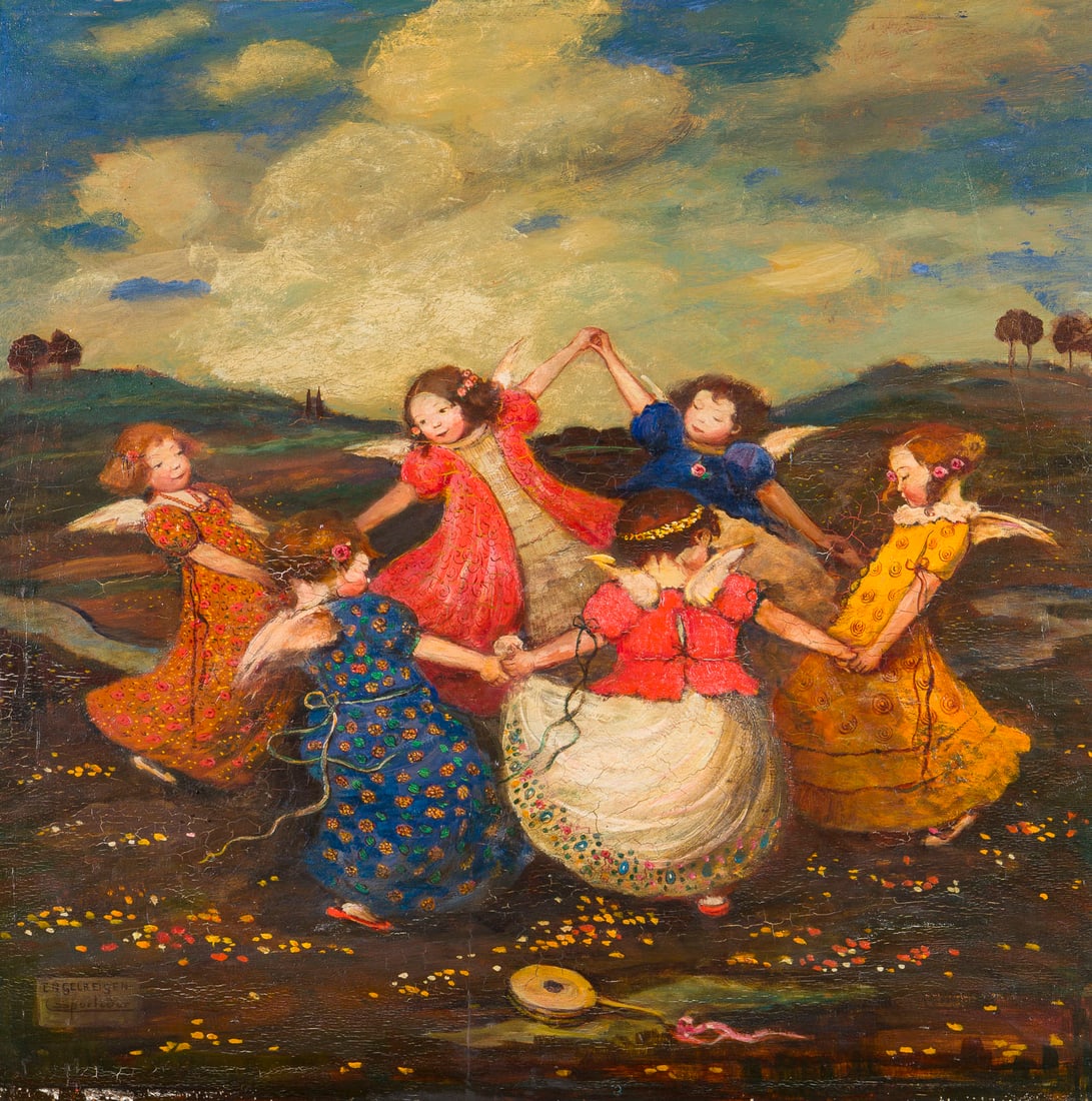 CLARA SPORLEDER | ENGELREIGEN: CLARA SPORLEDER ENGELREIGEN Oel auf Holz. 60 x 55 cm (R. 75 x 76 cm). Unten links signiert. Rahmen.CLARA SPORLEDER ENGELREIGENOel auf Holz. 60 x 55 cm (R. 75 x 76 cm). Unten links signiert. Rahmen.