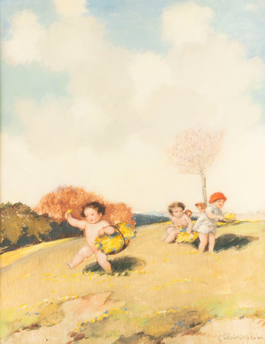 CARL PLUeCKEBAUM | FRUeHLINGSLANDSCHAFT MIT BLUMEN PFLUeCKENDEN PUTTI (1 of 2)
