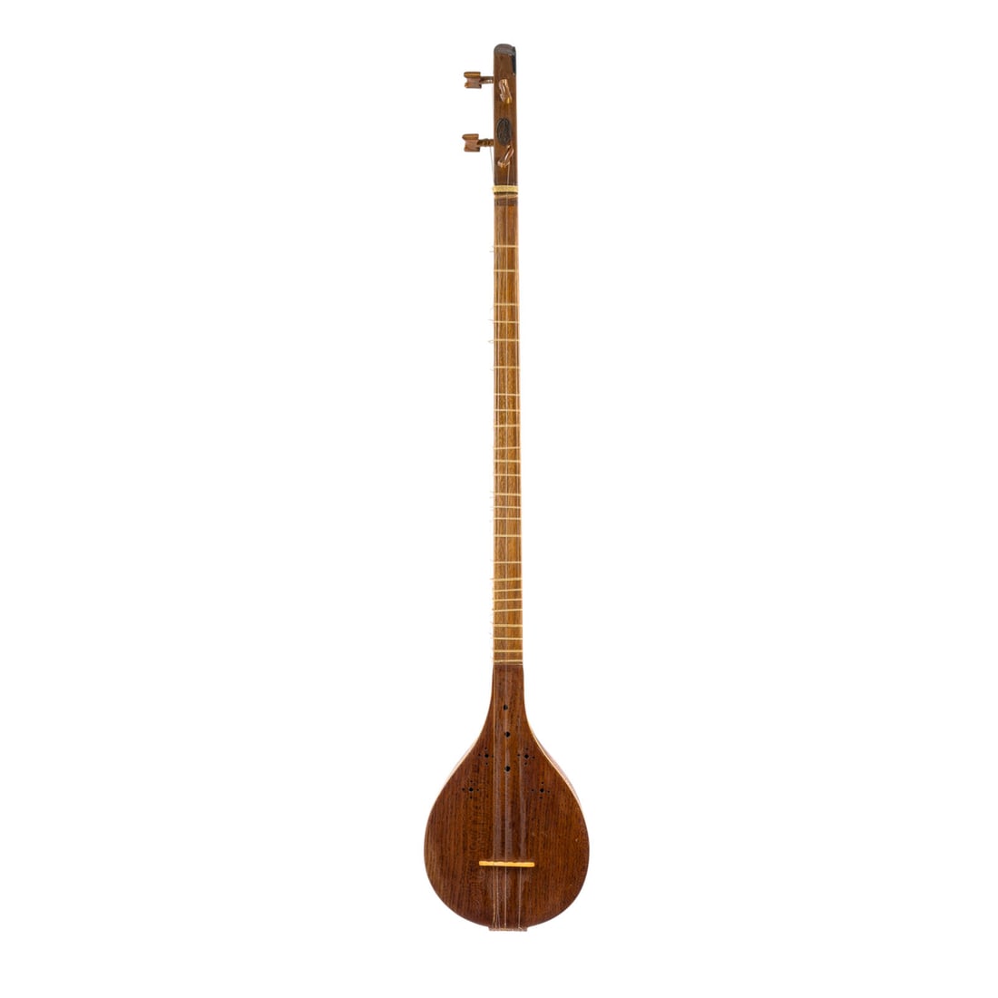 | PERSISCHE SETAR (LANGHALSLAUTE): PERSIAN SETAR (LONG-NECKED LUTE) Iran, Tehran, second half of the 20th century Wooden body, long neck with hardwood fingerboard, soundboard with small sound holes. Length: 85 cm. The Persian maker's