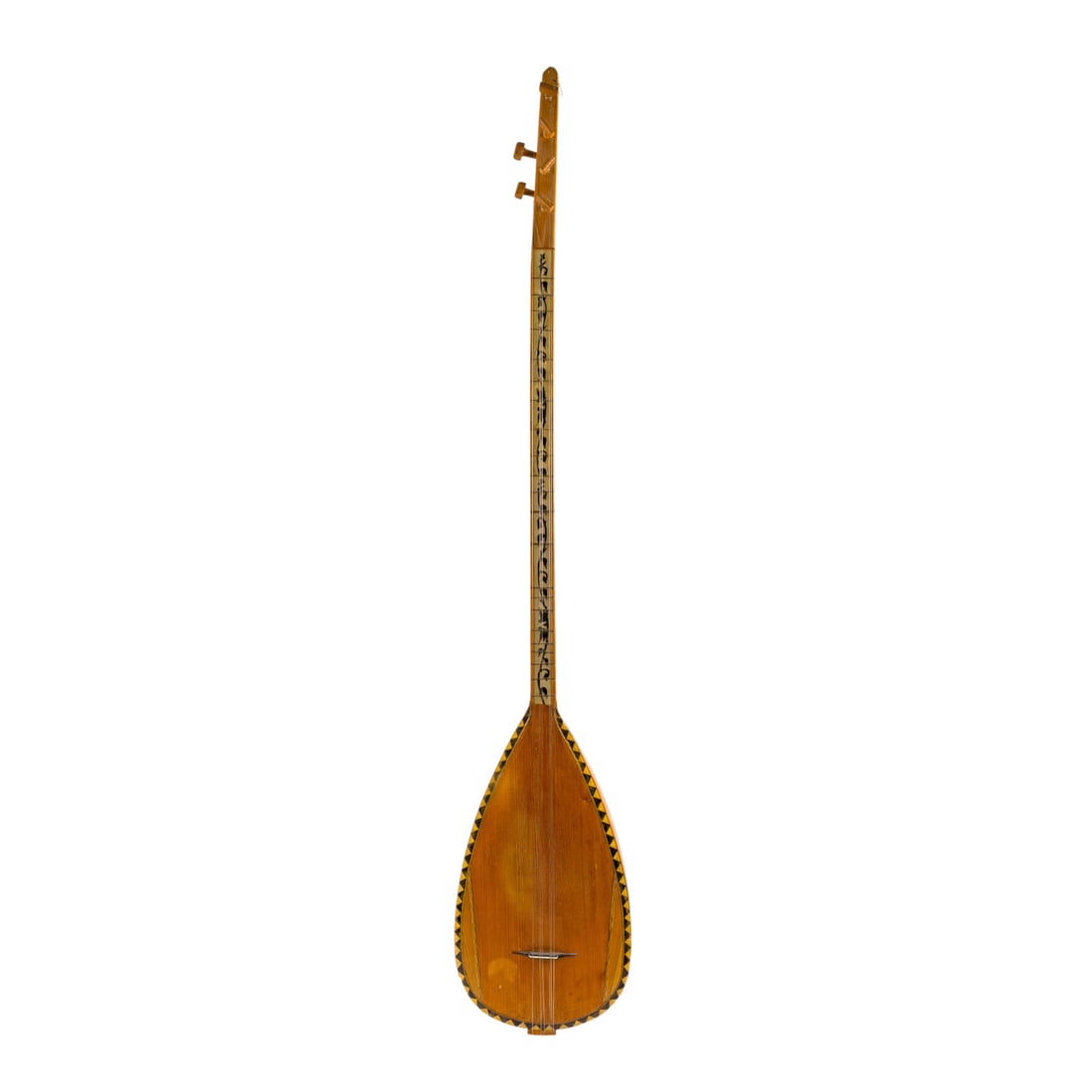 | TAMBURA (LANGHALSLAUTE / SAZ) 'ISMAIL UND HASAN KELLE': TAMBURA (LONG-NECKED LUTE / SAZ) 'ISMAIL AND HASAN KELLE' Istanbul, Turkey, 20th century Mulberry and chestnut woods; pear-shaped body with a long neck; top with black-contrasted border inlay and