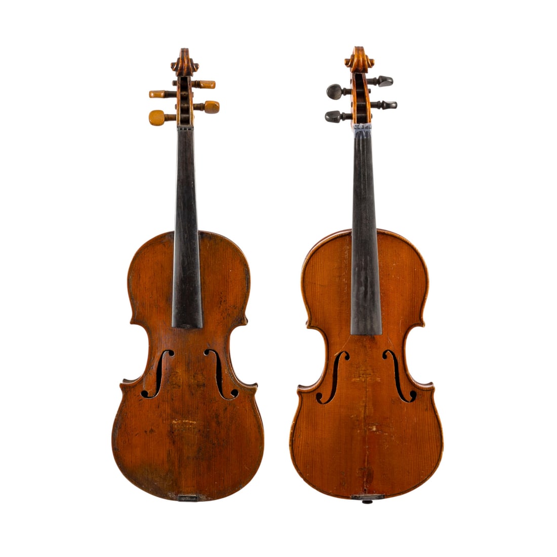 | ZWEI 3/4 VIOLINEN 'W.A. COUPA: TWO 3/4 VIOLINS 'W.A. COUPA' German, circa 1890 Two-piece spruce top and maple back, brown and reddish-brown varnish. 3/4 violin, length 56/55.5 cm, body length 33.4/33 cm. One violin bears the brand 