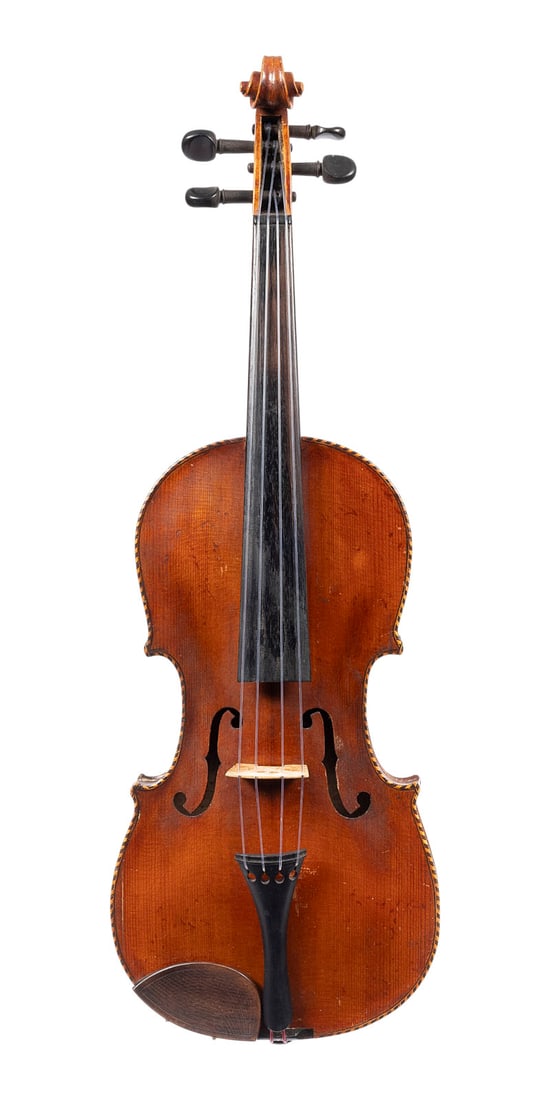 | VIOLINE NACH 'MATHIAS HORNSTEINER': VIOLIN MODELED AFTER 'MATHIAS HORNSTEINER' German, 19th century Two-piece spruce top and one-piece maple back, inlaid border around the entire instrument, light brown varnish. 4/4 violin, length 60 cm