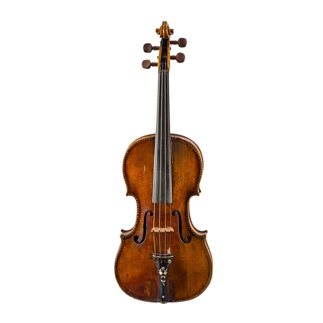 | VIOLINE BEZ. 'ANTONIUS SUPERIUS' MODELL STAINER: VIOLIN MARKED 'ANTONIUS SUPERIUS,' STAINER MODEL Probably Southern Germany, 19th century One-piece spruce top and maple back, circumferential inlaid border, dark brown varnish. 4/4 violin, length 60, 