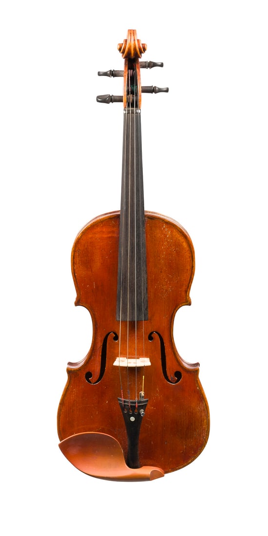 | VIOLINE BEZ. 'GIOVANNI BATTISTA ZANOLI' UND VIOLINBOGEN: VIOLIN LABELED 'GIOVANNI BATTISTA ZANOLI' AND VIOLIN BOW Probably Verona, 19th century or later One-piece spruce top and maple back, dark brown varnish. 4/4 violin, length 59.5 cm, body length 35.7 cm