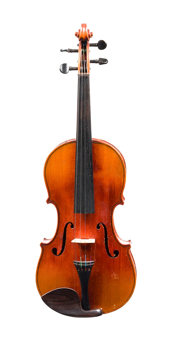 | VIOLINE: VIOLIN France, early 20th century Two-piece spruce top and one-piece maple back, orange-brown varnish, with case. 4/4 violin, length 58.2 cm, body length 35 cm. Min. bumped and rubbed.VIOLINE