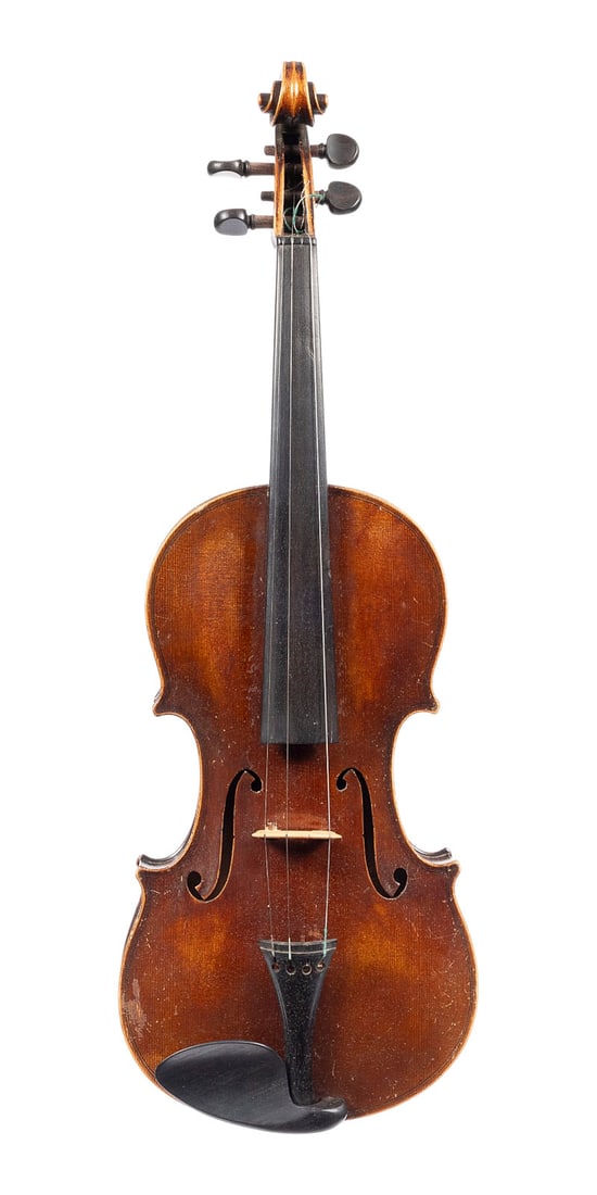 | VIOLINE NACH 'NICOLAUS BERGONZI' UND VIOLINBOGEN: VIOLIN AFTER 'NICOLAUS BERGONZI' AND VIOLIN BOW German, c. 1900 One-piece spruce top and maple back, brown varnish; with case. 4/4 violin; total length 59.5 cm, body length 35.9 cm. Label: 'Nicolaus