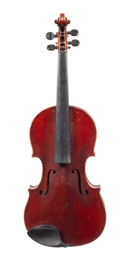 | VIOLINE 'ACKERMANN & LESSER': VIOLIN 'ACKERMANN & LESSER' Dresden, c. 1910 Two-piece spruce top and maple back, dark reddish varnish. 4/4 violin; total length 59.5 cm, body length 35.9 cm. Label: 'Ackermann & Lesser, Instrumentenf
