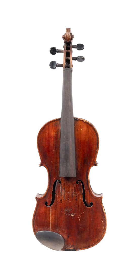 | VIOLINE 'BONIFAC JERZSABEK': VIOLIN LABELED 'BONIFAC JERZSABEK' Probably Hungary, Budapest, late 19th century. One-piece spruce top and maple back, dark brown varnish; includes case. 4/4 violin, length 58.5 cm, body length 35.4 c