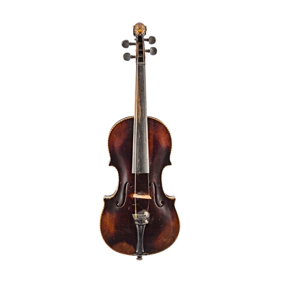 | VIOLINE BEZ. 'SZEDIN BALLATAM': VIOLIN LABELED 'SZEDIN BALLATAM' Probably Hungary, 19th century. One-piece spruce top and maple back, carved lion's head as a scroll, circumferential inlaid decoration, dark brown varnish. 4/4 violin,