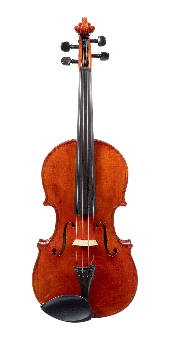 | MODERNE ITALIENISCHE VIOLINE BEZ. 'ERMANO FONTANA': MODERN ITALIAN VIOLIN LABELED 'ERMANO FONTANA' Likely Castel San Pietro, Italy, 1973 Two-piece spruce top and maple back, brownish-orange varnish; includes case. 4/4 size; total length approx. 59.5 cm