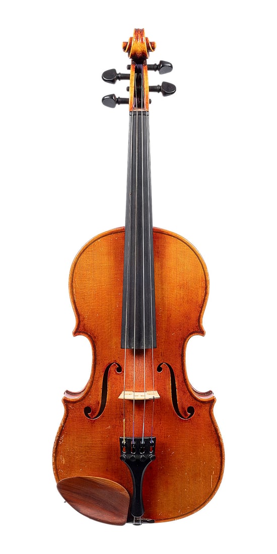 | VIOLINE 'WALTER LANGER 'MODELL STRADIVARI': VIOLIN WALTER LANGER 'STRADIVARI MODEL' West Germany, likely 1960s/1970s One-piece spruce top and maple back, brownish-orange varnish; includes case. 4/4 violin; total length 58.9 cm, body length 35.4
