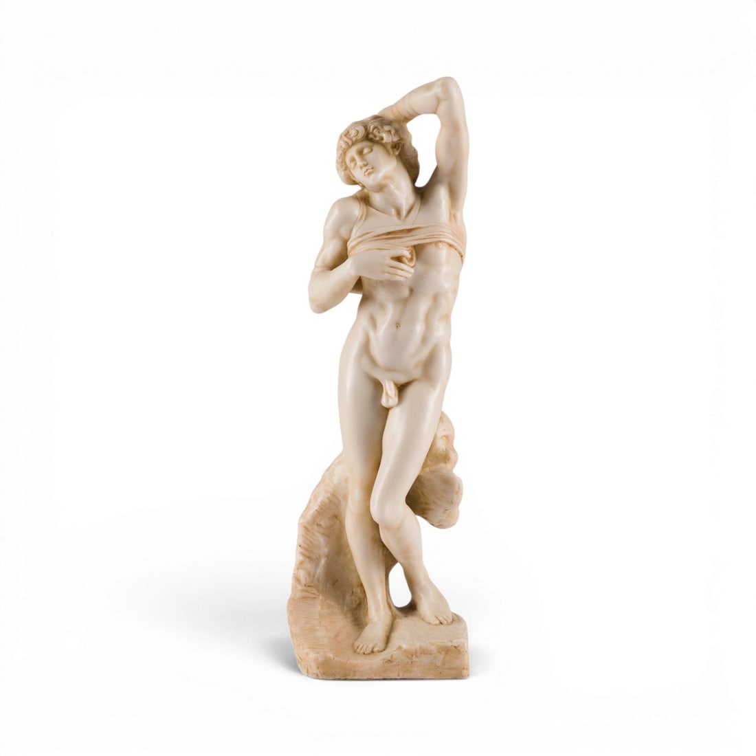 MICHELANGELO BUONARROTI | 'DER STERBENDE SKLAVE' (L'ESCLAVE MOURANT): MICHELANGELO BUONARROTI 1475 Caprese - 1564 Rome (After) 'THE DYING SLAVE' (L'ESCLAVE MOURANT) Cast in marble dust, cream-colored with partial brownish shading. H. 30, W. 10, D. 7.5 cm; weight approx.