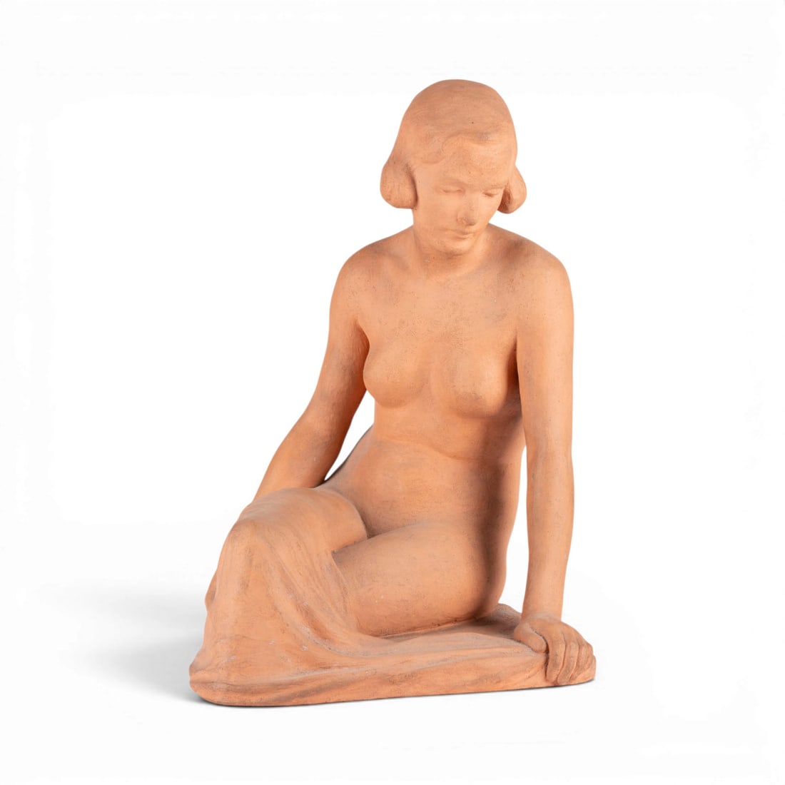 LUISE FEDERN-STAUDINGER | SITZENDER FRAUENAKT: LUISE FEDERN-STAUDINGER 1879-1967 SEATED FEMALE NUDE Terracotta, fully modeled in the round. H. 42, W. 30, D. 29 cm. Signed and dated '1941' on the back of the plinth; '1942' and '8' incised on the un