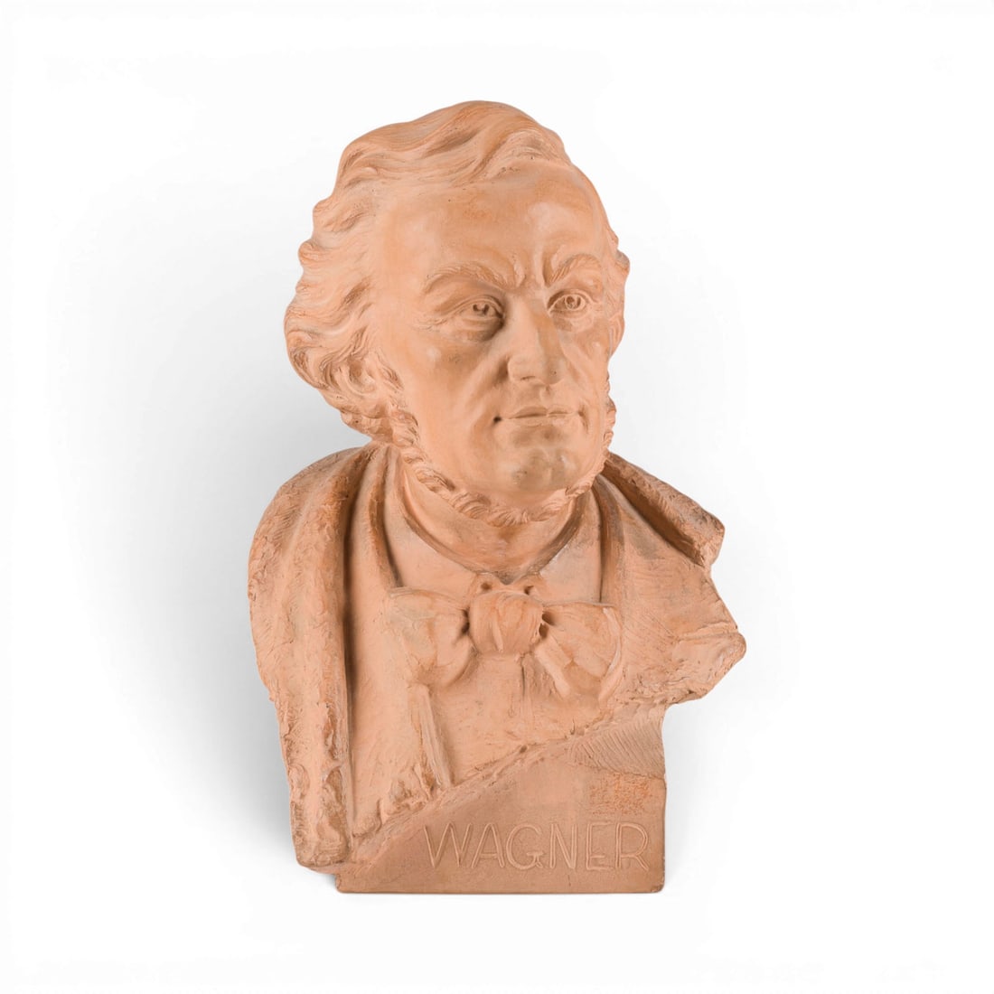 EMILE ROUFF | BUeSTE 'RICHARD WAGNER': EMILE ROUFF Active early 20th century, France BUST OF 'RICHARD WAGNER' Terracotta (fired clay), modeled in the round. H. 32, W. 20, D. 15 cm; weight approx. 2.82 kg. Inscribed 'WAGNER' on the front. S