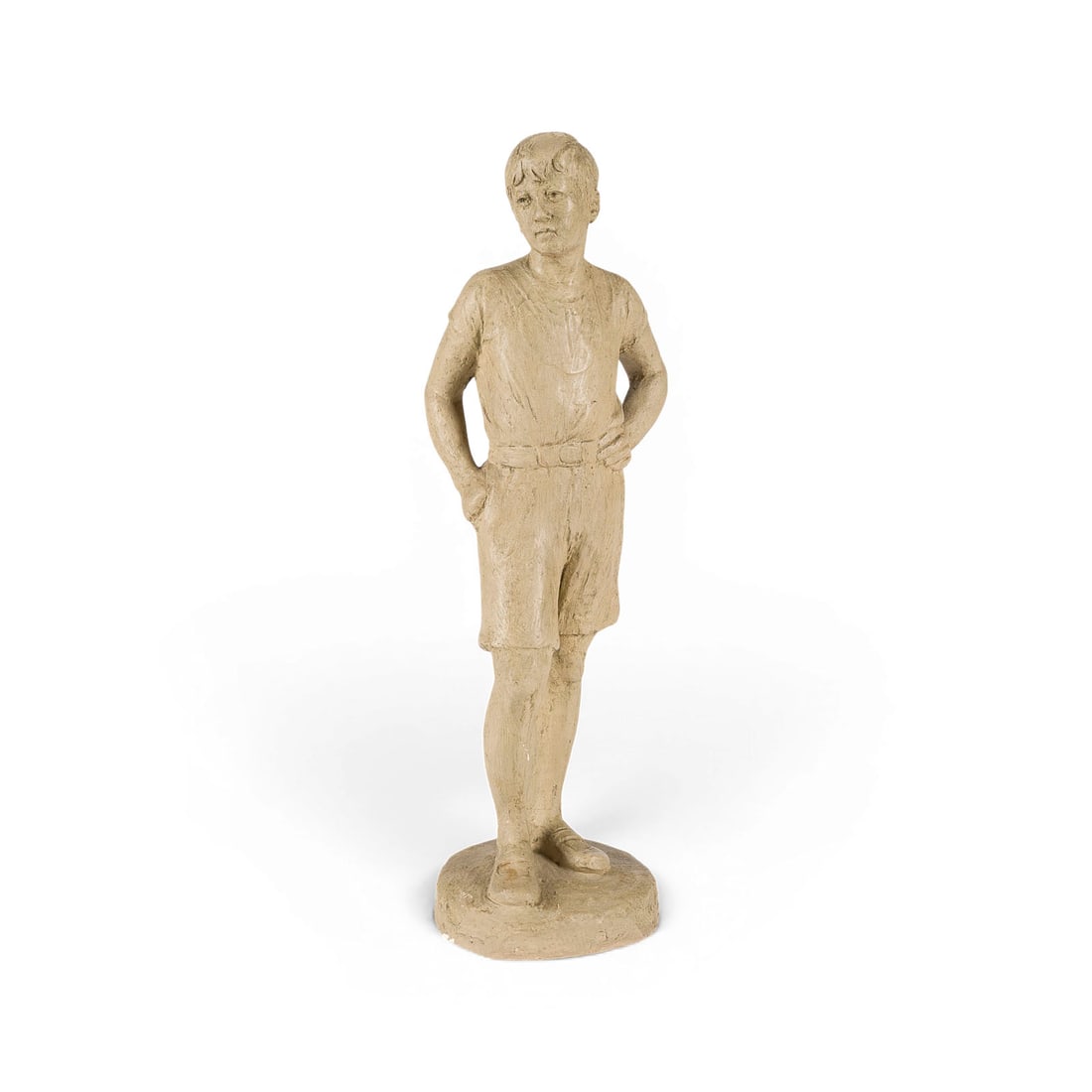 ROBERT CAUER DER JUeNGERE | 'STEHENDER KNABE': ROBERT CAUER THE YOUNGER 1863 Bad Kreuznach - 1947 Darmstadt 'STANDING BOY' 1932 Plaster, fully modeled in the round, with a beige glaze finish. H. 33, W. 11, D. 10 cm; weight approx. 0.63 kg.