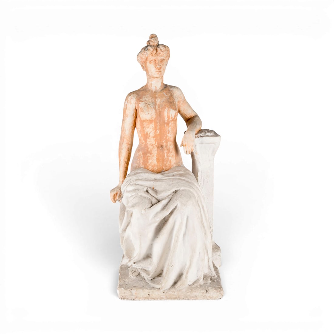 FRANZOeSISCHER BILDPLASTIKER | SITZENDE VENUS: FRENCH SCULPTOR Active 19th/20th century SEATED VENUS Terracotta, with light-colored finish, modeled in the round. H. 73, W. 38, D. 34 cm. Depiction of a seated or resting Venus (or Aphrodite) as a fe