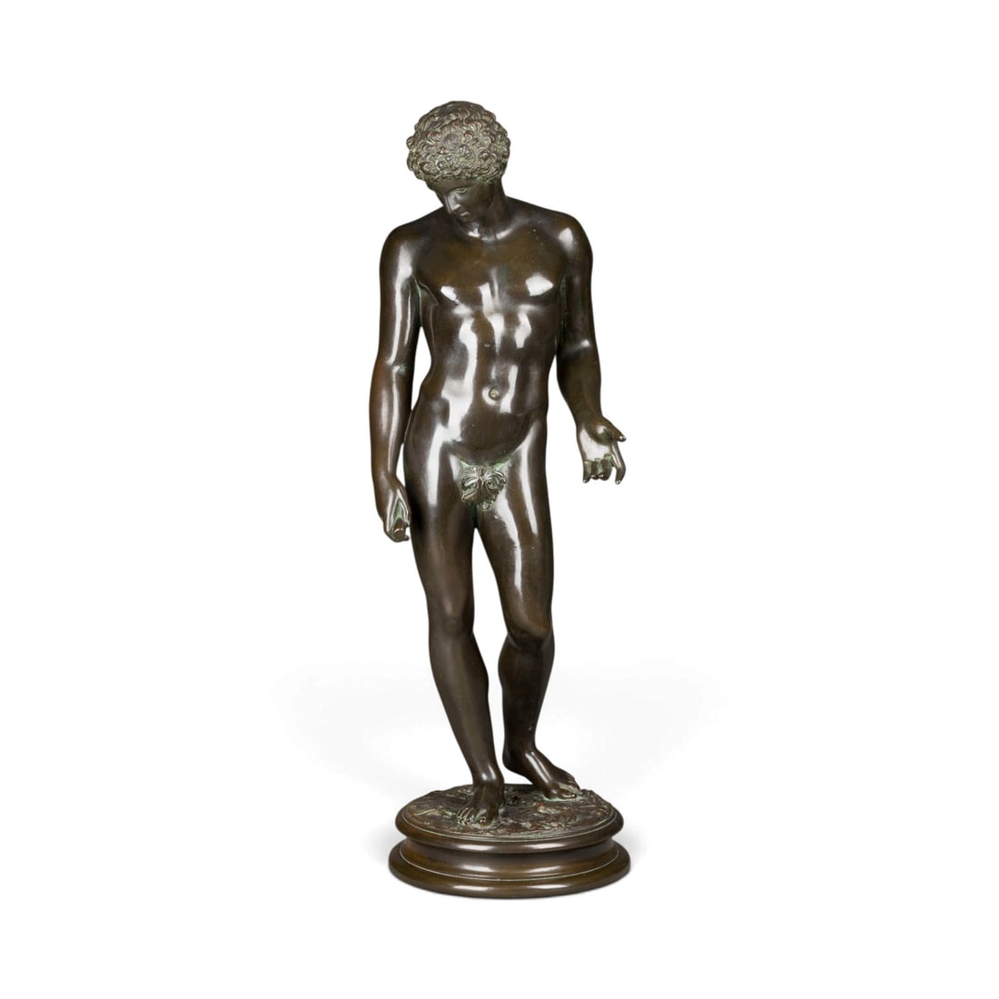 CHRISTIAN KOPP | DER KAPITOLINISCHE ANTINOOS (NACH ANTIKEM VORBILD): CHRISTIAN KOPP 1864 - 1905 THE CAPITOLINE ANTINOUS (AFTER AN ANCIENT MODEL) 1897 Galvano, dark patina, on round base (H. 5.5 cm). Total H. 65, W. 22, D. 20 cm, weight approx. 8.15 kg. Marked 'C.