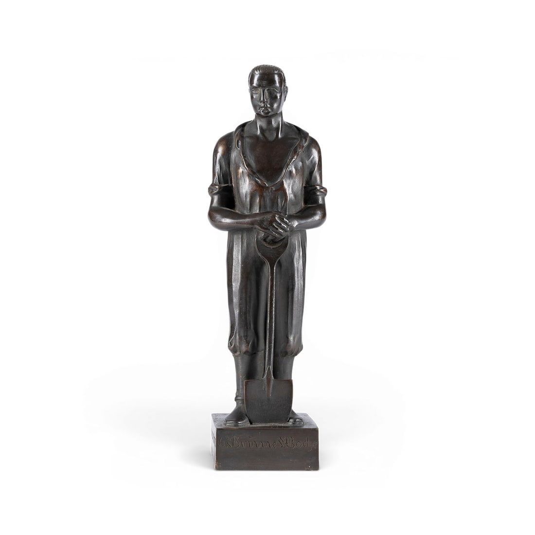 GEORG ROCH | 'ARBEITER MIT SCHAUFEL': GEORG ROCH 1881 Dresden - 1943 Berlin 'WORKER WITH SHOVEL' Berlin, 1931 Bronze, dark patina. H. 22, W. 7, D. 6 cm; weight approx. 1.15 kg. Signed 'Georg Roch' on the back of the plinth; inscribed 'Ber