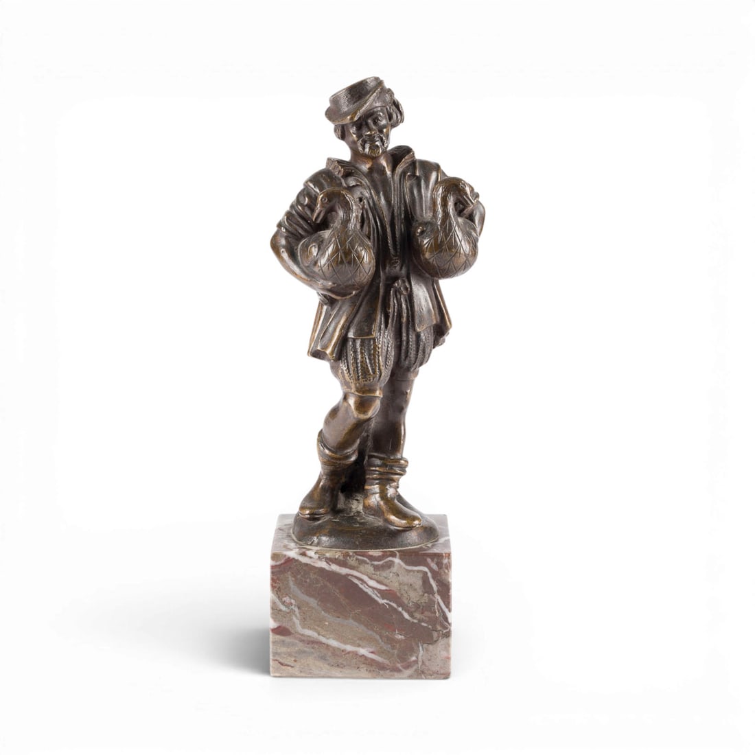 CHRISTOPH LENZ | 'GAeNSEMAeNNCHEN': CHRISTOPH LENZ 1829-1915 Nuremberg 'GAeNSEMAeNNCHEN' (Goose Man) Bronze, dark patina, on a square marble base (H. 5.5 cm). Total height 24.5 cm, width 8 cm, depth 7.5 cm; weight approx. 1.9 kg. Inscri