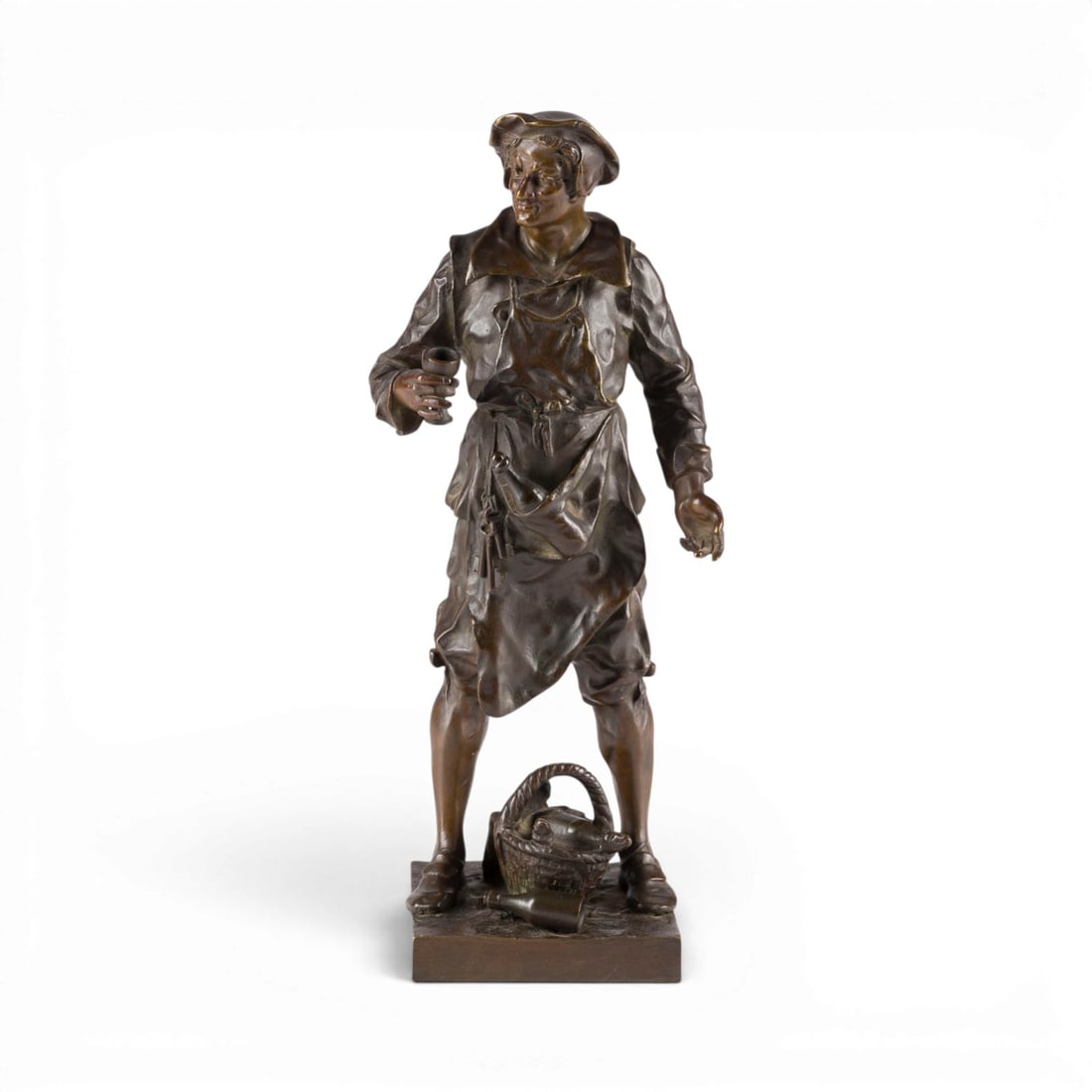 EMILE-LOUIS PICAULT | 'LE SOMMELIER': EMILE-LOUIS PICAULT 1833 Paris - 1915 Paris 'LE SOMMELIER' Bronze with brown patina, on a square plinth. H. 25, W. 11, D. 8 cm; weight approx. 1.77 kg. Signed 'E. Picault' on the back of the plinth, w