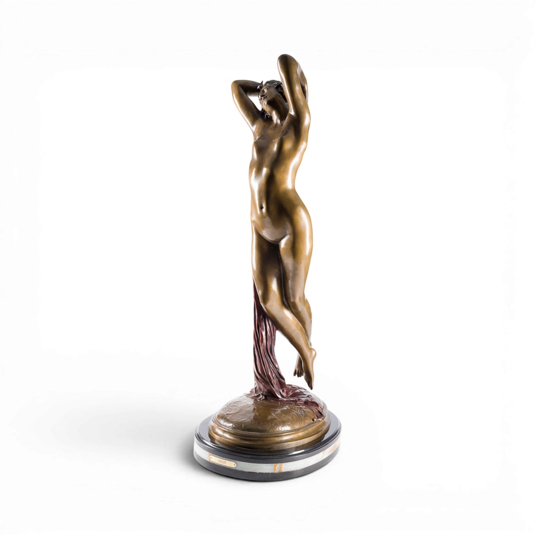 EDOUARD-LOUIS COLLET | GROSSER FRAUENAKT 'NOCTURNE': EDOUARD-LOUIS COLLET 1876 Geneva - 1961 Geneva LARGE FEMALE NUDE 'NOCTURNE' c. 1910 Bronze, brown patina, on an oval plinth and marble base (H. 7 cm). H. 100, W. 47, D. 33 cm. Inscribed 'Collet' on th