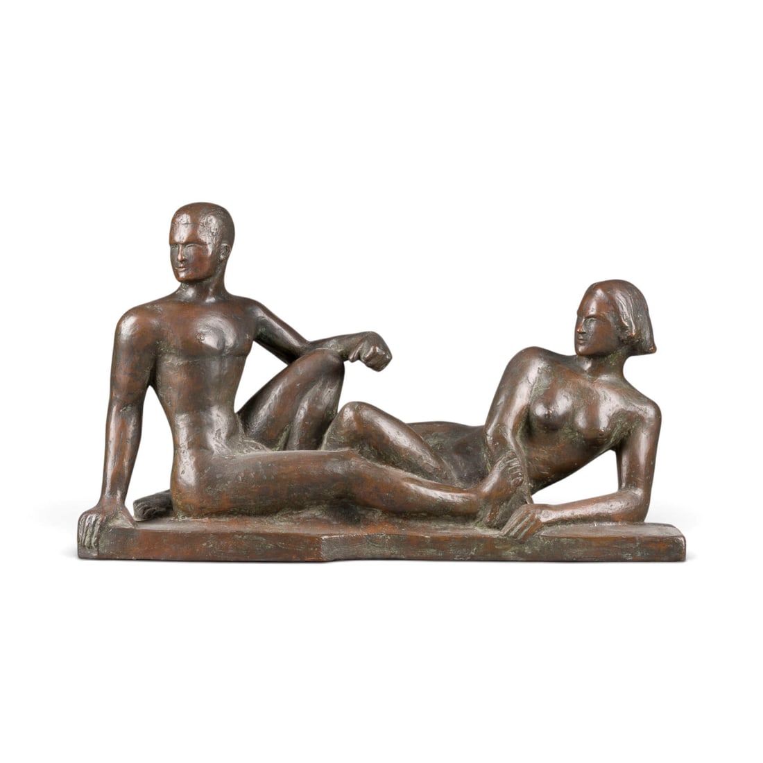 HANS GERWING | LIEGENDES LIEBESPAAR: HANS GERWING 1893 Gelsenkirchen - 1974 Duesseldorf LIEING LOVERS Bronze, dark patina. H. 22, W. 37, D. 10 cm, weight approx. 9.21 kg. Signed 'Hans Gerwing' on the plinth. Minimal loss of patina.HANS G
