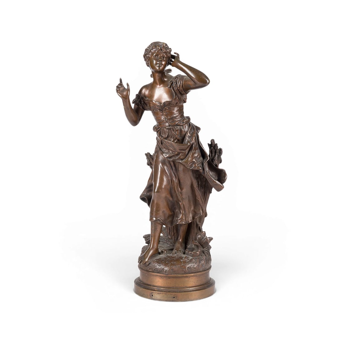 AUGUSTE LOUIS MATHURIN MOREAU | 'L'ECHO': AUGUSTE LOUIS MATHURIN MOREAU 1834 Dijon - 1917 Malesherbes 'L'ECHO' Bronze, brown patina. H. 44.5, W. 17, D. 18 cm; weight approx. 7.44 kg. Inscribed 'Moreau Sculpteur' on the plinth. Fully modeled