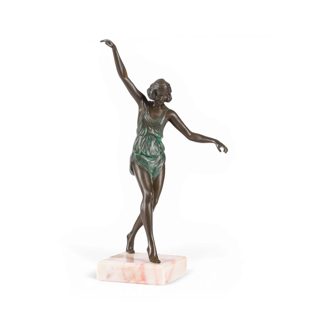 PIERRE LE FAGUAYS | TAeNZERIN: PIERRE LE FAGUAYS 1892 Nantes - 1962 Paris (After) DANCER Bronze, dark patina, on a square marble base. H. 35.5, W. 13, D. 10.5 cm; weight approx. 2.33 kg. Inscribed 'P. Le Faguays' beneath the foot; 