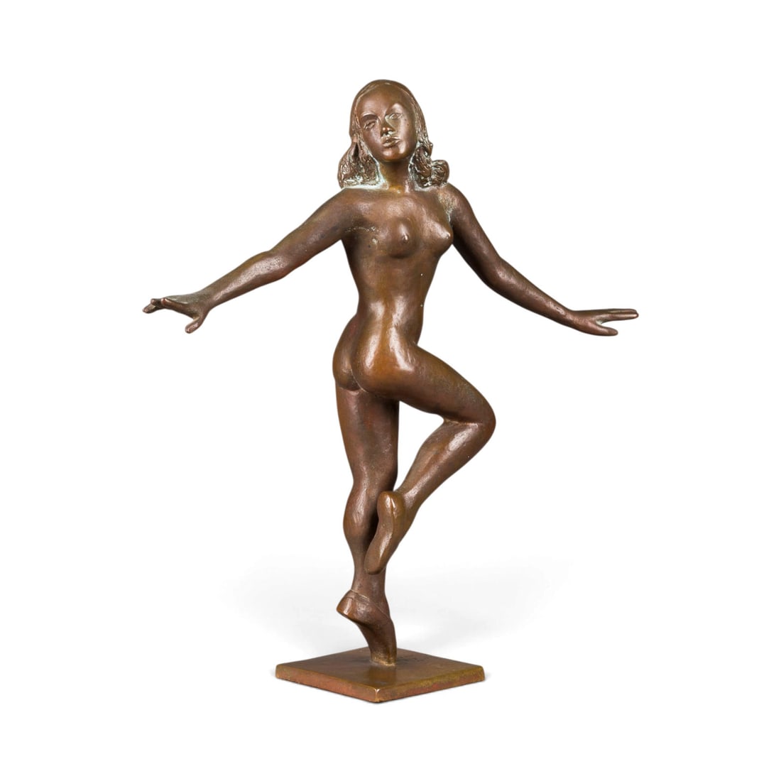 HANS GERWING | AKT-TAeNZERIN: HANS GERWING 1893 Gelsenkirchen - 1974 Duesseldorf NUDE DANCER Bronze, dark patina, on a square plinth. H. 32.5 cm, W. 21.5 cm, D. 8 cm, Weight approx. 2.44 kg. Signed 'Hans Gerwing' on the plinth. Pa