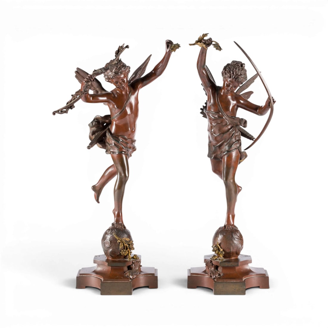 ERNEST RANCOULET | 'LA NUIT, TOUT REPOSE' UND 'RETOUR DU PRINTEMPS': ERNEST RANCOULET 1842 Bordeaux - 1918 Bordeaux 'LA NUIT, TOUT REPOSE' AND 'RETOUR DU PRINTEMPS' Bronze with brown patina, each on a base. H. 56/57, W. 26/27, D. 25/26 cm. Each signed 'Rancoulet' on th