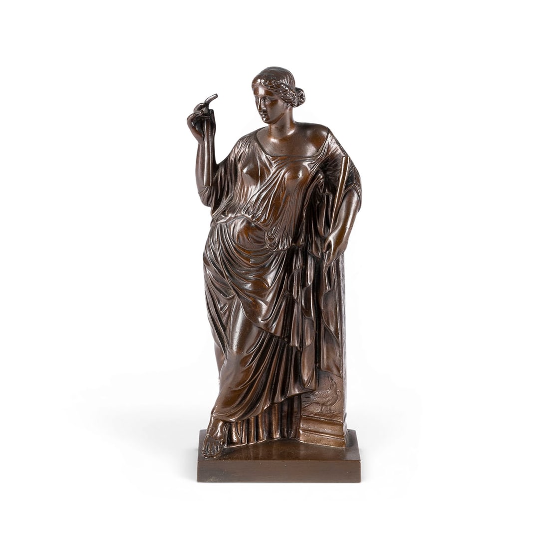 FRANZOeSISCHER BILDPLASTIKER | 'EUTERPE': FRENCH SCULPTOR Active early 20th century 'EUTERPE' Bronze, brown patina. H. 16.5, W. 7.5, D. 4 cm, weight approx. 0.55 kg. Foundry mark 'F. Barbedienne Fondeur' and number '9839' on the back. Full-ro