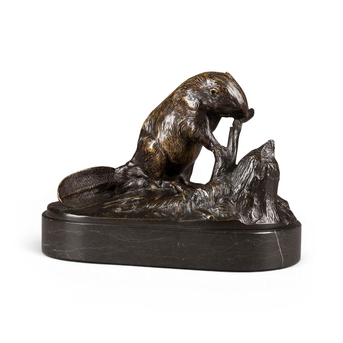 ERNST ZEHLE | BIBER: ERNST ZEHLE 1876 Hamburg - 1940 Berlin BEAVER Bronze, dark patina, on an oval plinth and marble base (H. 3 cm). Overall height 15 cm, width 21 cm, depth 12 cm, weight approx. 4 kg. Signed 'E. Zehle' o