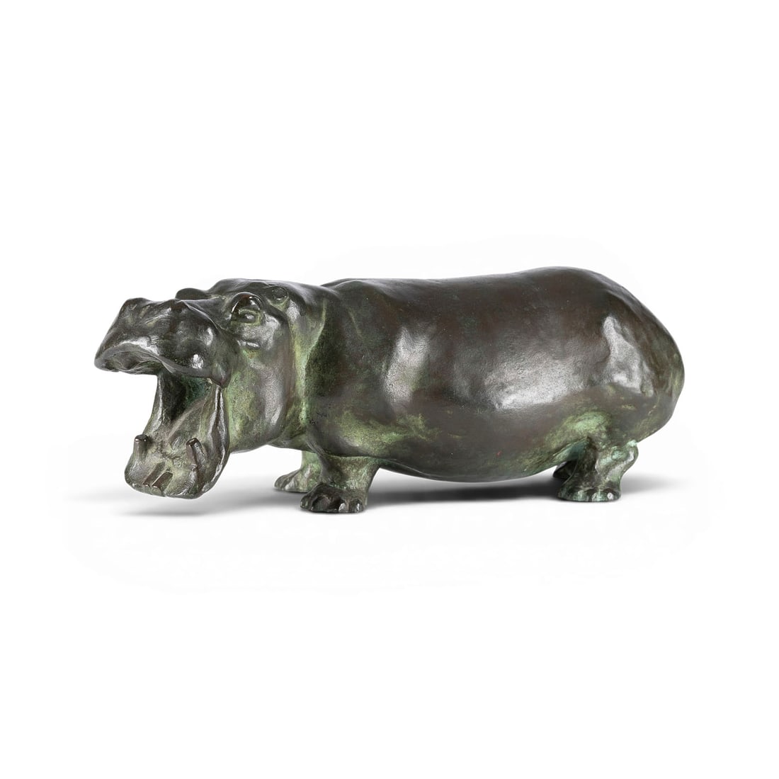 RUDOLF CHRISTIAN BAISCH | 'STEHENDES NILPFERD': RUDOLF CHRISTIAN BAISCH 1903 Boeblingen - 1990 Mettmann 'STANDING HIPPOPOTAMUS' Bronze, dark green patina. H. 12.5, L. 33, D. 15 cm, weight approx. 4.66 kg. Fully modeled figure of a standing hippopot