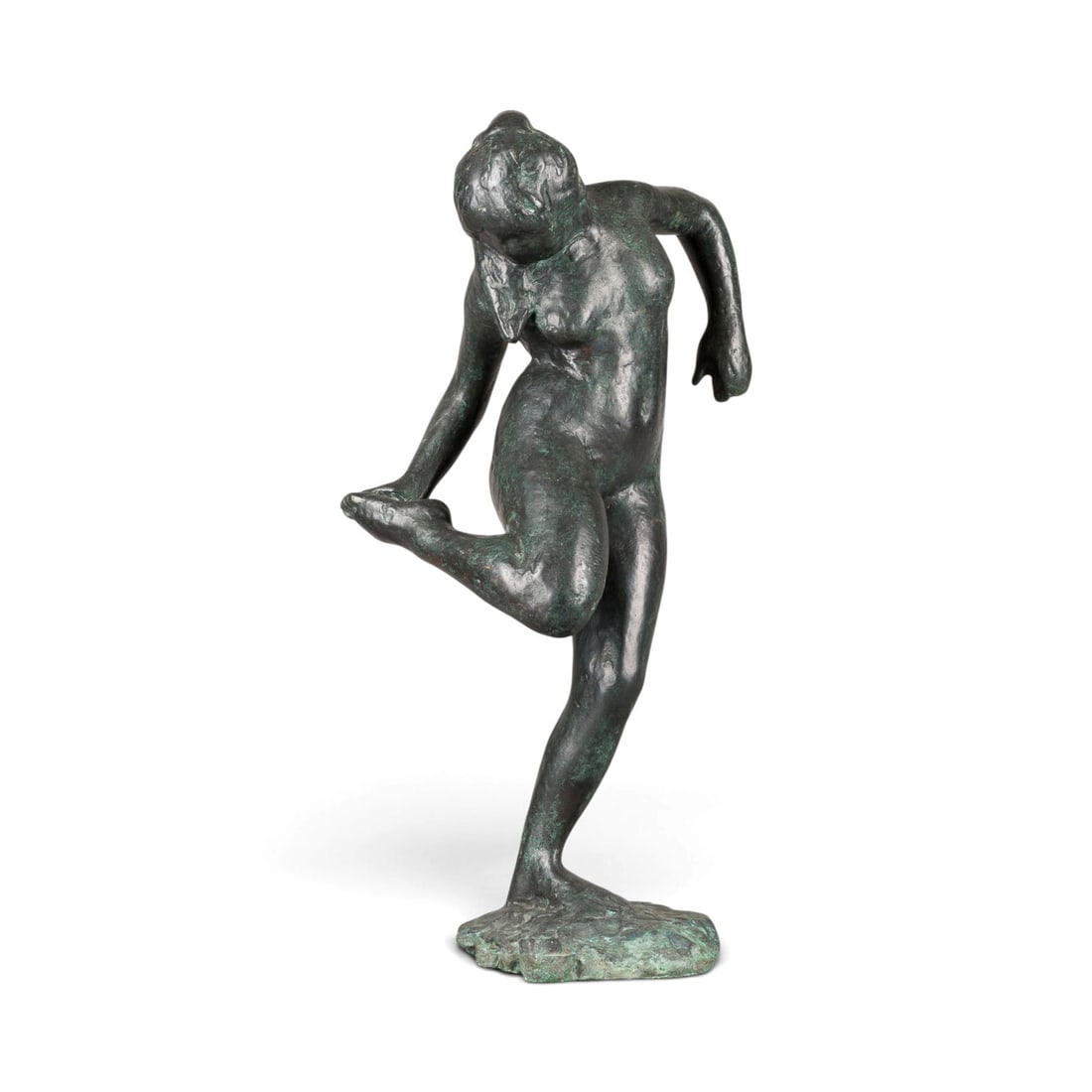 EDGAR DEGAS (NACH) | TAeNZERIN: EDGAR DEGAS 1834 Paris - 1917 ibid. (after) DANCER 1987 Bronze, dark patina. H. 4, W. 22, D. 18 cm, weight approx. 5 kg. Marked 'Degas' on the plinth and numbered '274/750', 'Guss Stehle' and 'RAC (Ro