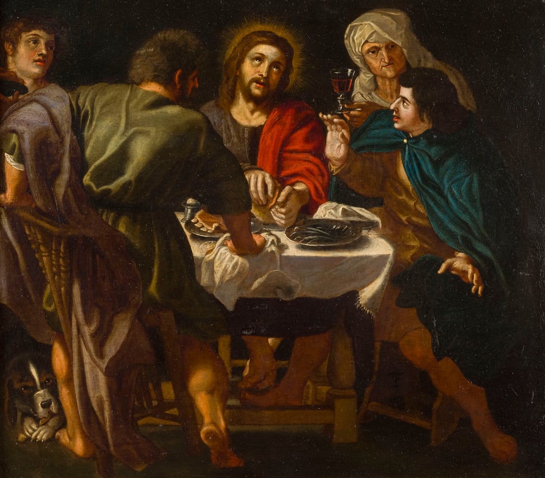 ALESSANDRO TURCHI (ATTR.) | DAS LETZTE ABENDMAHL: ATTRIBUTED TO ALESSANDRO TURCHI 1578 Verona - 22 January 1649 Rome THE LAST SUPPER Oil on copper panel. 30 x 34 cm (F. 41.5 x 45.5 cm). Part. min. old rest., part. min. old retouching. Frame. Provenan